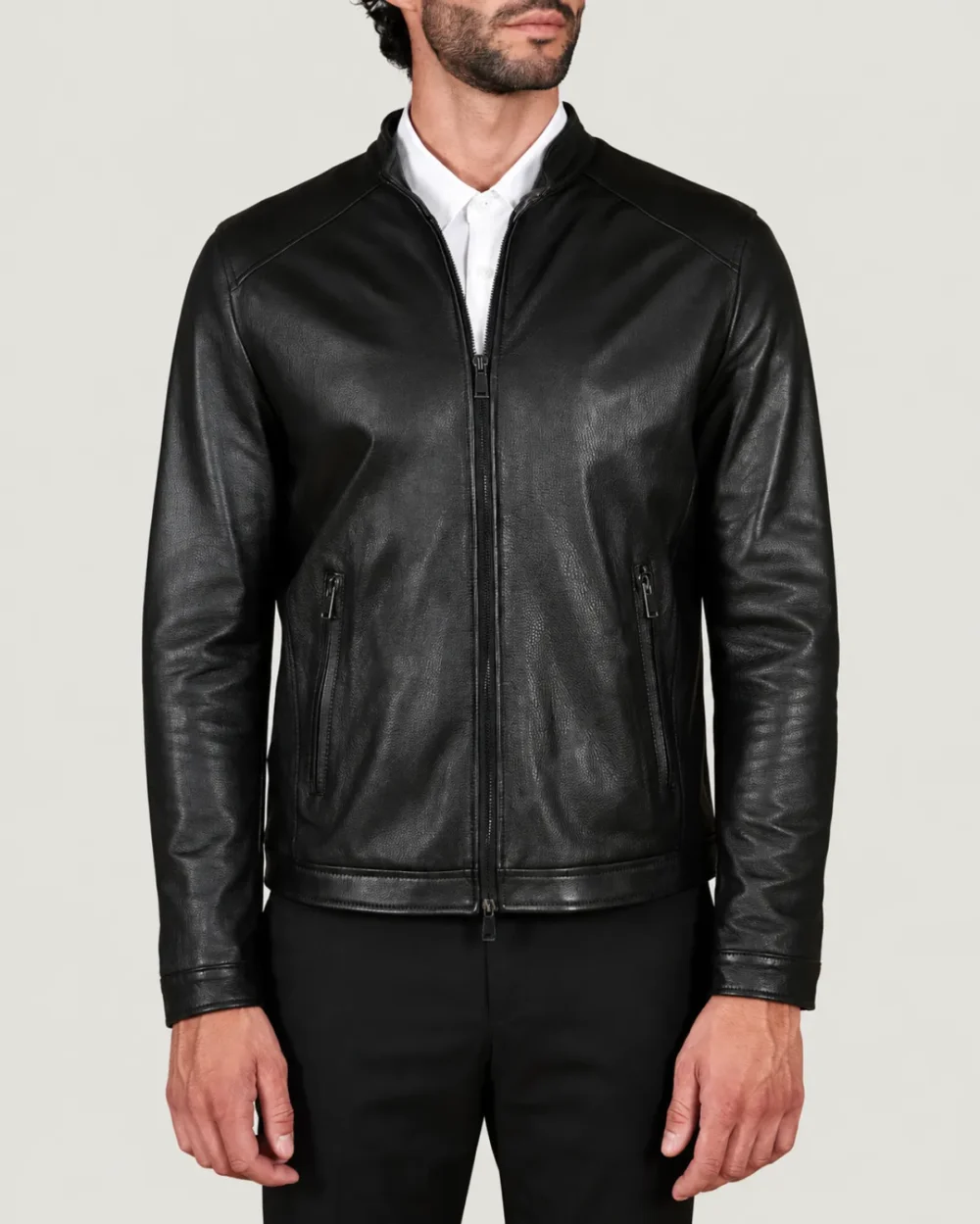 Lossiemouth Grained Black Leather Café Racer Jacket