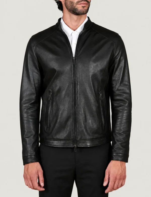 Lossiemouth Grained Black Leather Café Racer Jacket