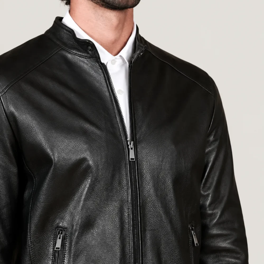 Lossiemouth Grained Black Leather Café Racer Jacket