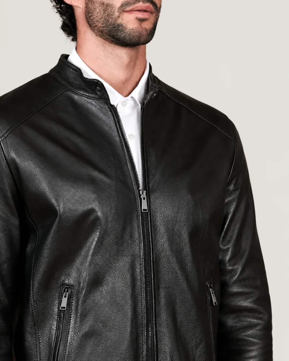 Lossiemouth Grained Black Leather Café Racer Jacket