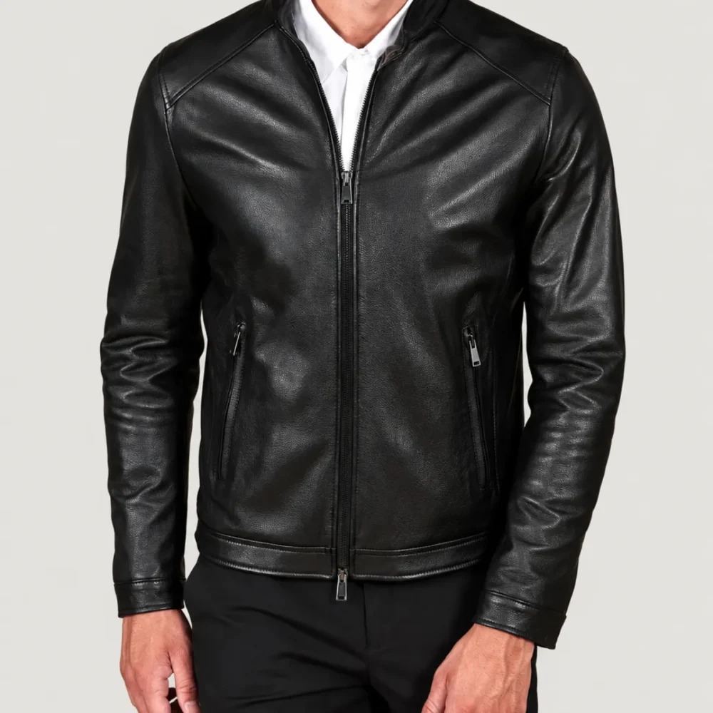 Lossiemouth Grained Black Leather Café Racer Jacket