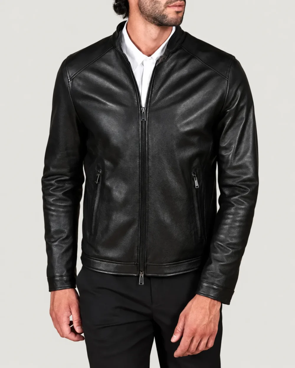 Lossiemouth Grained Black Leather Café Racer Jacket