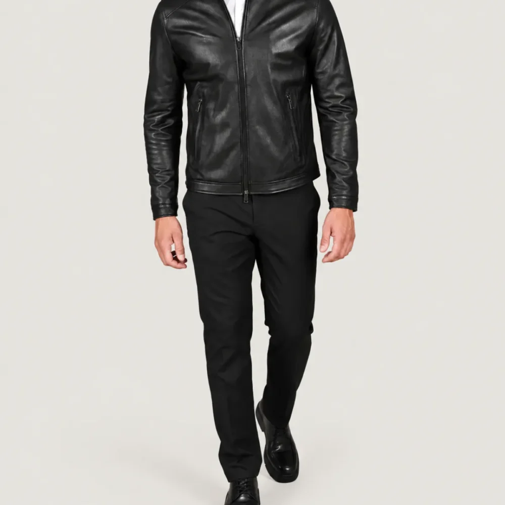 Lossiemouth Grained Black Leather Café Racer Jacket