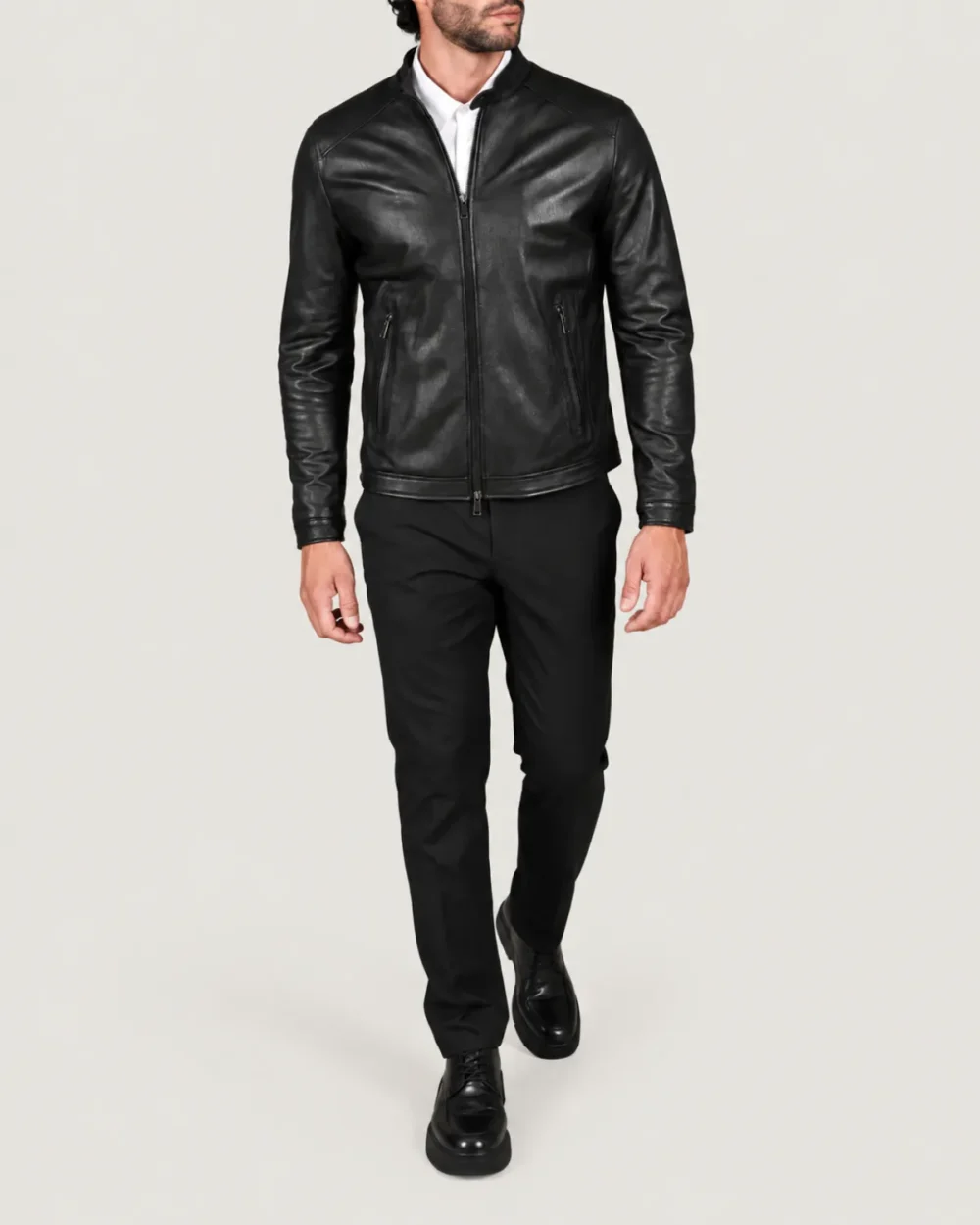 Lossiemouth Grained Black Leather Café Racer Jacket