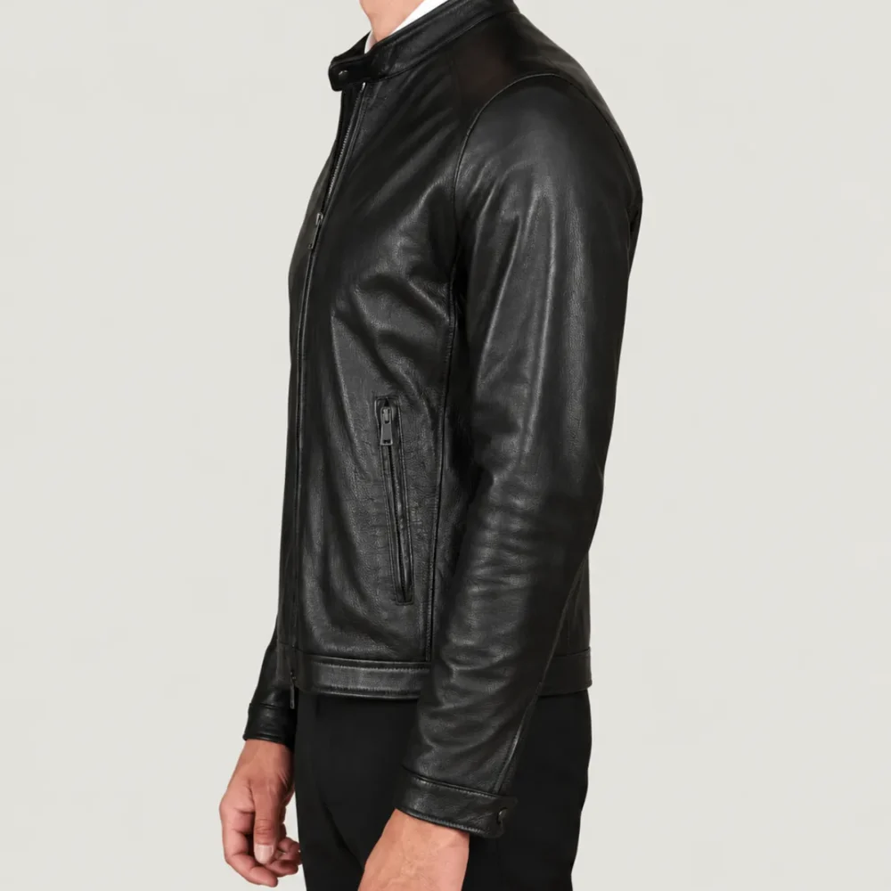 Lossiemouth Grained Black Leather Café Racer Jacket