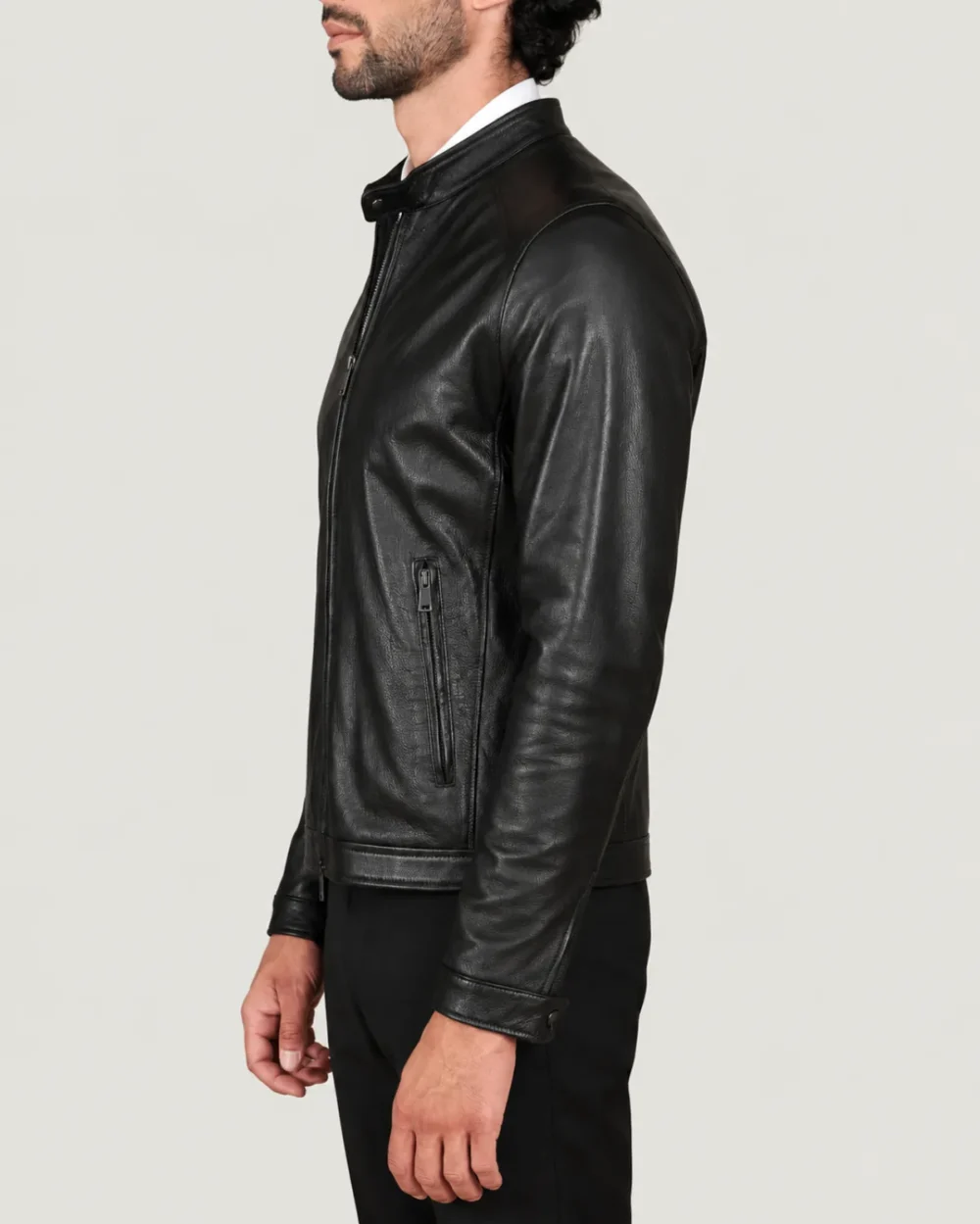 Lossiemouth Grained Black Leather Café Racer Jacket