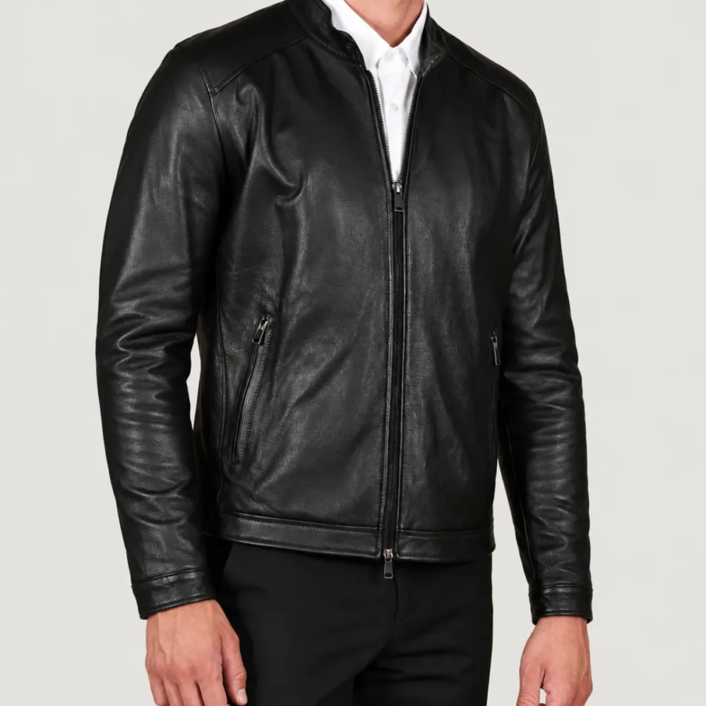 Lossiemouth Grained Black Leather Café Racer Jacket
