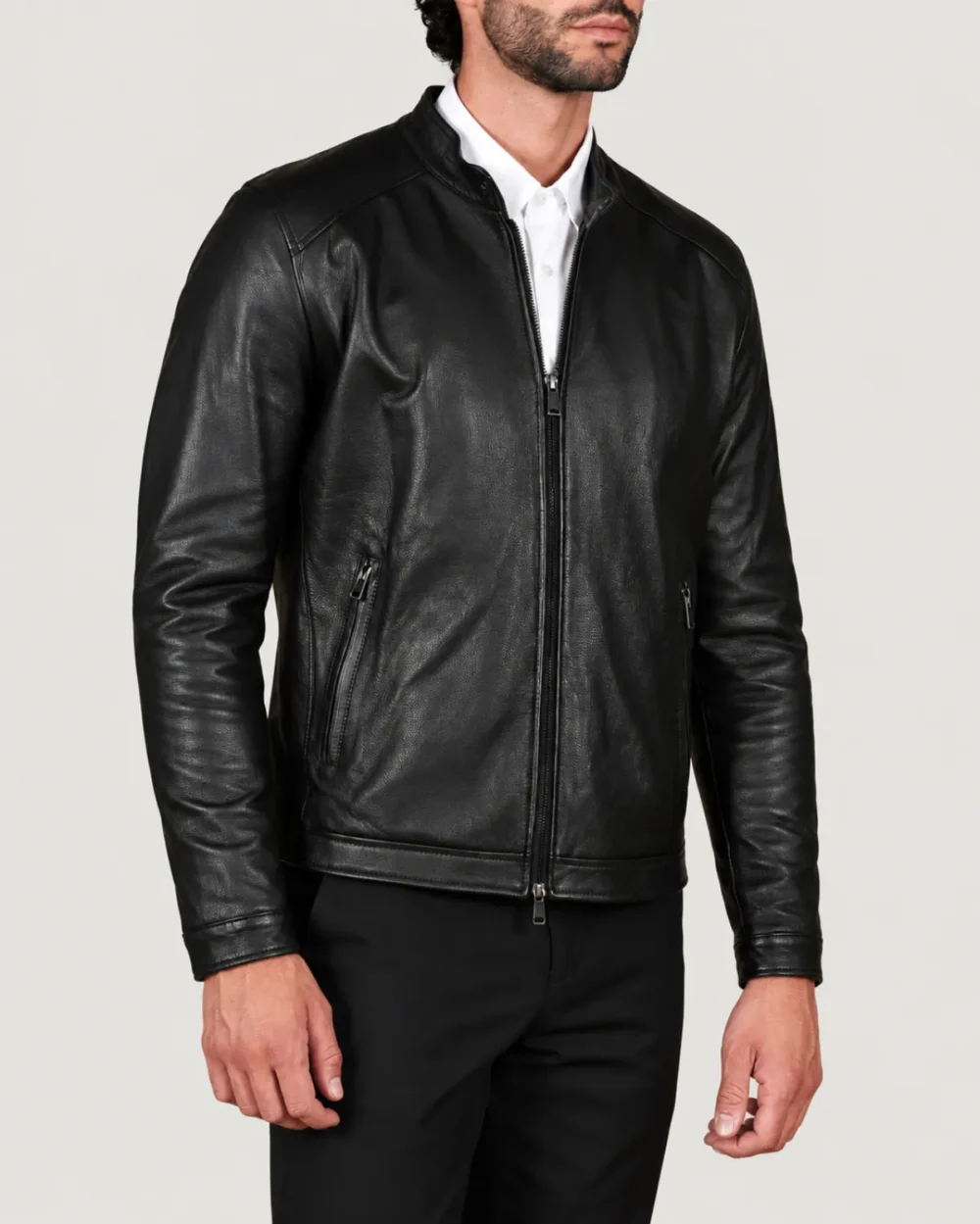 Lossiemouth Grained Black Leather Café Racer Jacket
