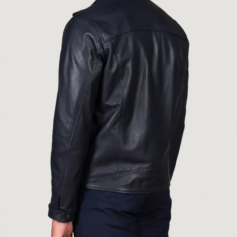 lossiemouth-navy-blue-leather-cafe-racer-jacket-back Lossiemouth Navy Blue Leather Café Racer Jacket