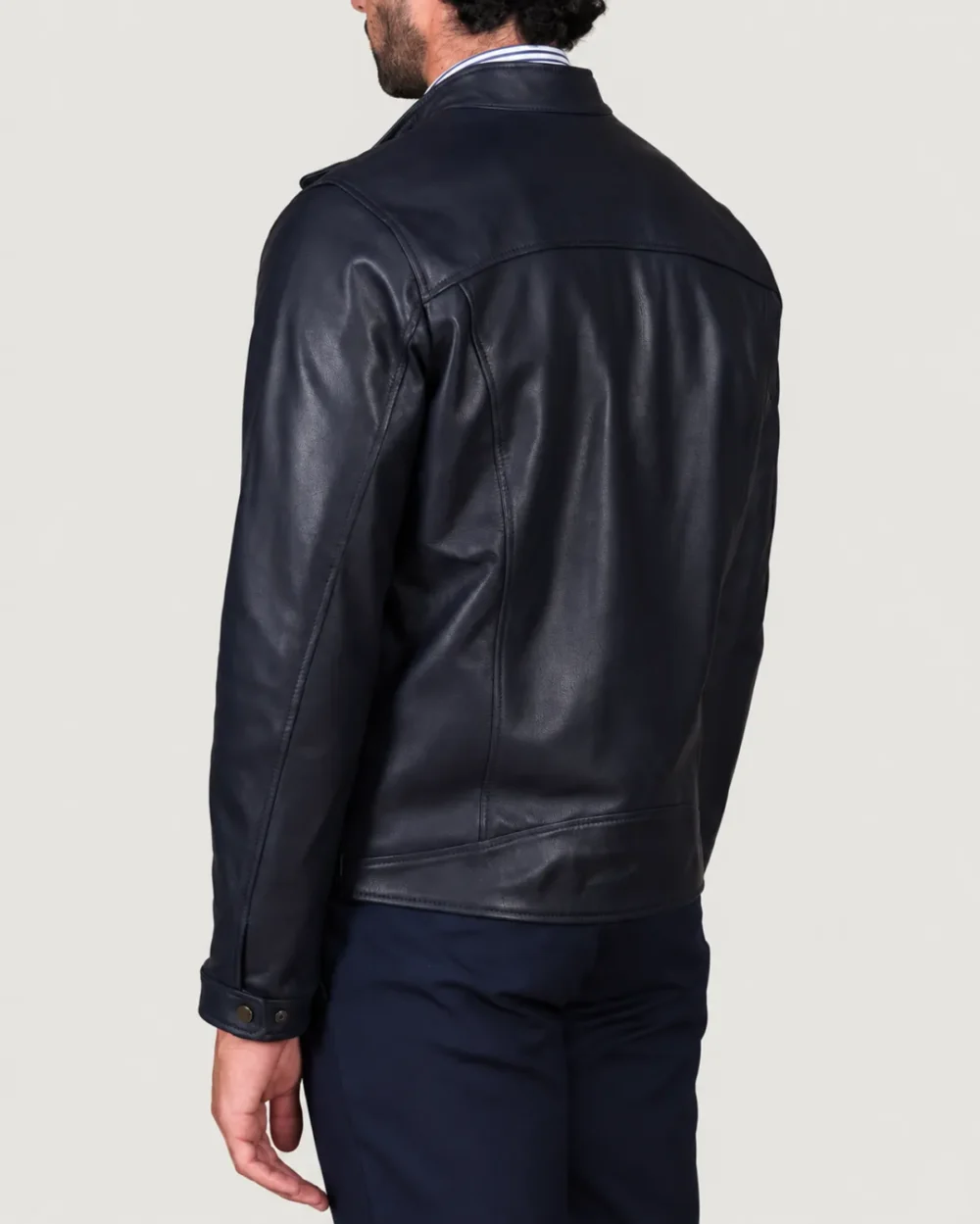 lossiemouth-navy-blue-leather-cafe-racer-jacket-back Lossiemouth Navy Blue Leather Café Racer Jacket