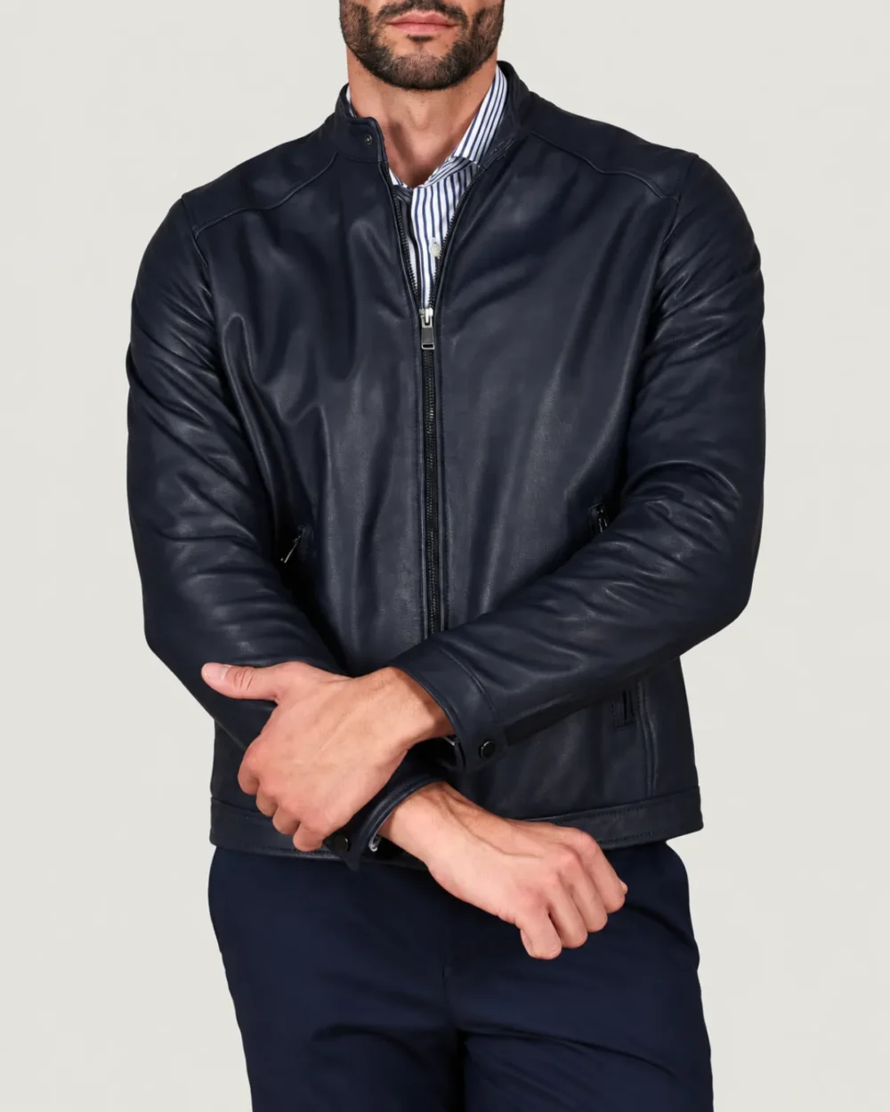 lossiemouth-navy-blue-leather-cafe-racer-jacket-hand-tied Lossiemouth Navy Blue Leather Café Racer Jacket