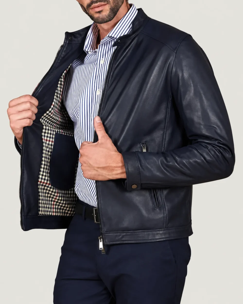 lossiemouth-navy-blue-leather-cafe-racer-jacket-lining Lossiemouth Navy Blue Leather Café Racer Jacket