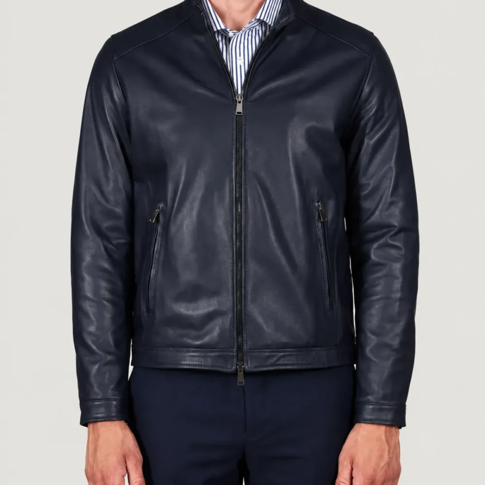 lossiemouth-navy-blue-leather-cafe-racer-jacket-main Lossiemouth Navy Blue Leather Café Racer Jacket