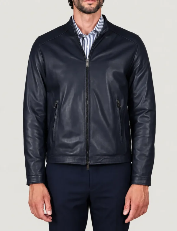 lossiemouth-navy-blue-leather-cafe-racer-jacket-main Lossiemouth Navy Blue Leather Café Racer Jacket