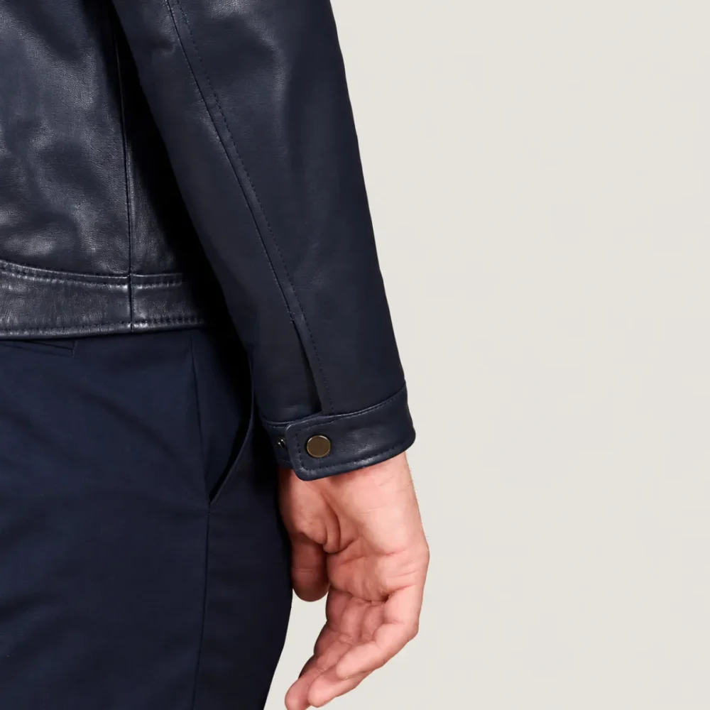 lossiemouth-navy-blue-leather-cafe-racer-jacket-sleeves Lossiemouth Navy Blue Leather Café Racer Jacket