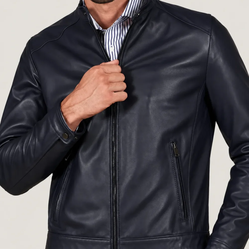 lossiemouth-navy-blue-leather-cafe-racer-jacket-zipper Lossiemouth Navy Blue Leather Café Racer Jacket