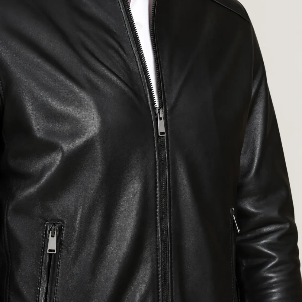 Lossiemouth Panelled Black Leather Café Racer Jacket