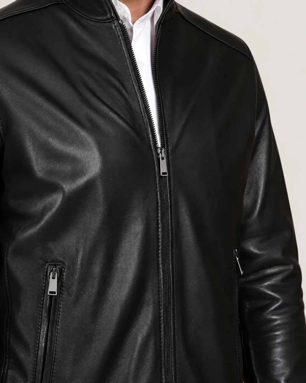 Lossiemouth Panelled Black Leather Café Racer Jacket