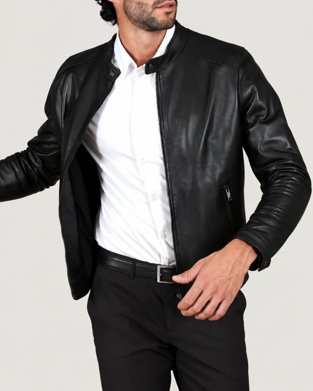 Lossiemouth Panelled Black Leather Café Racer Jacket