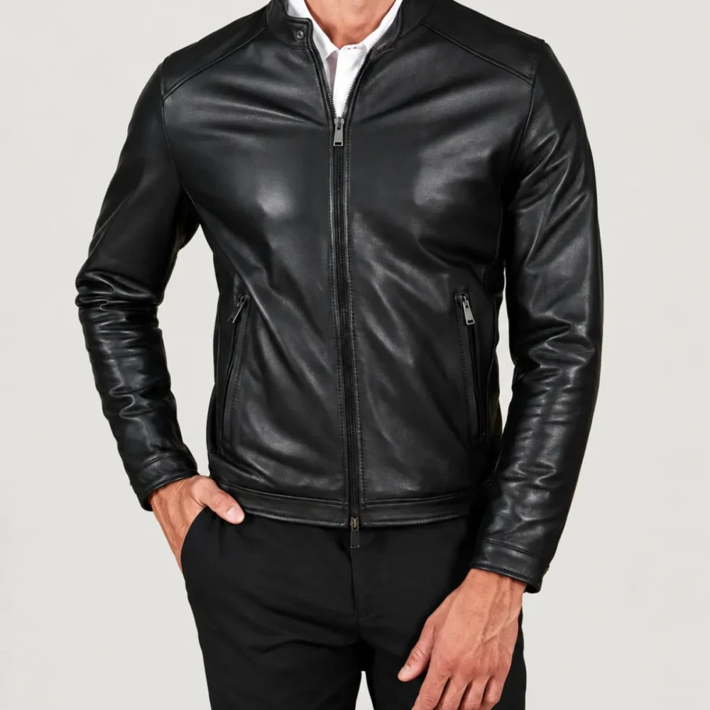Lossiemouth Panelled Black Leather Café Racer Jacket