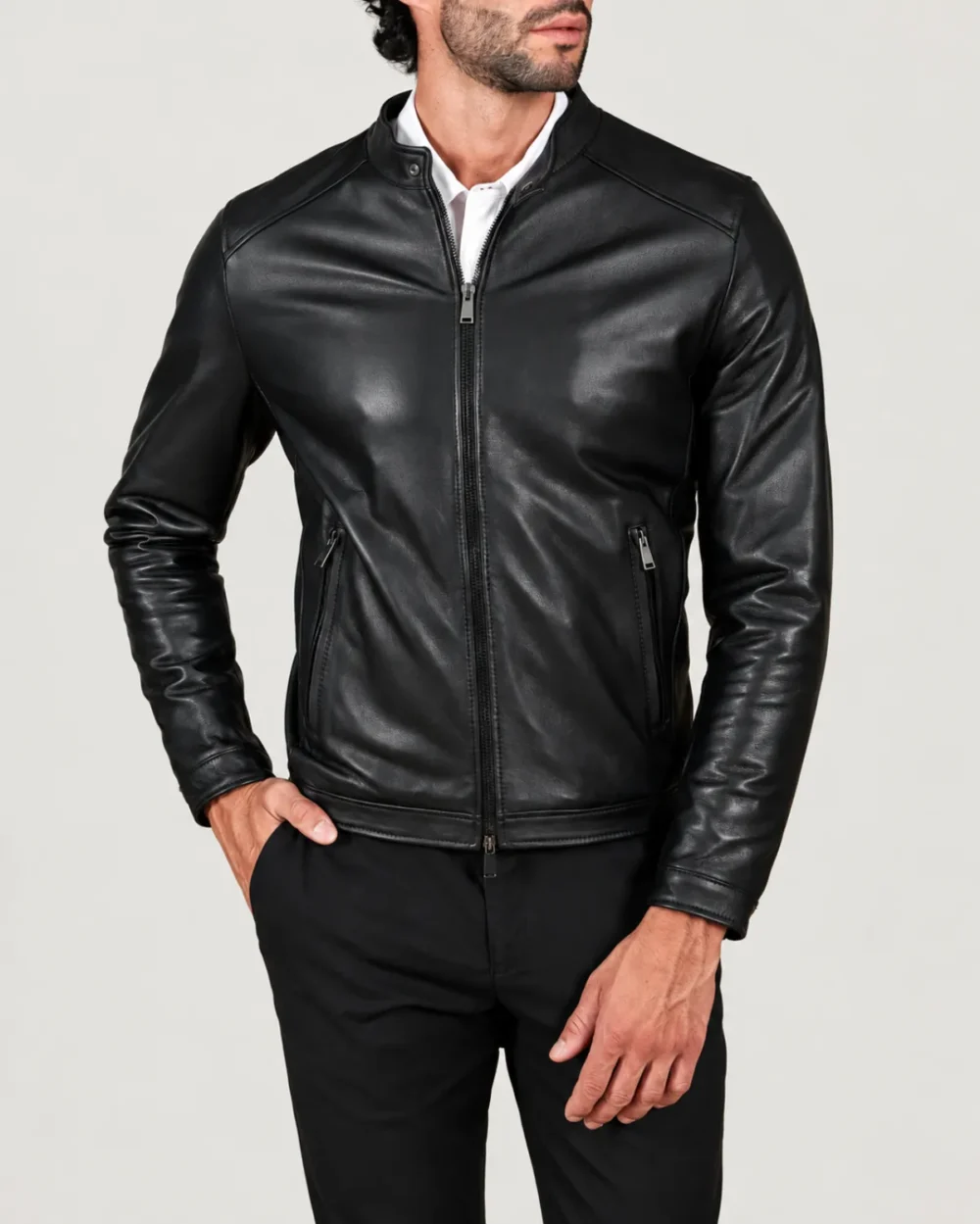 Lossiemouth Panelled Black Leather Café Racer Jacket