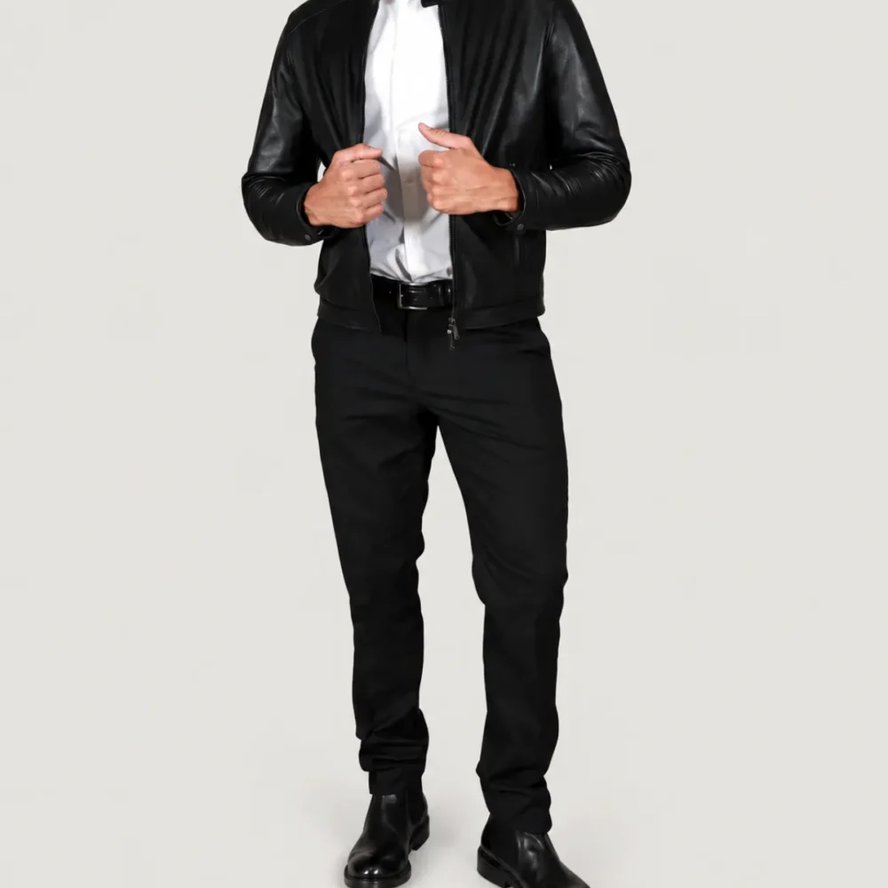 Lossiemouth Panelled Black Leather Café Racer Jacket