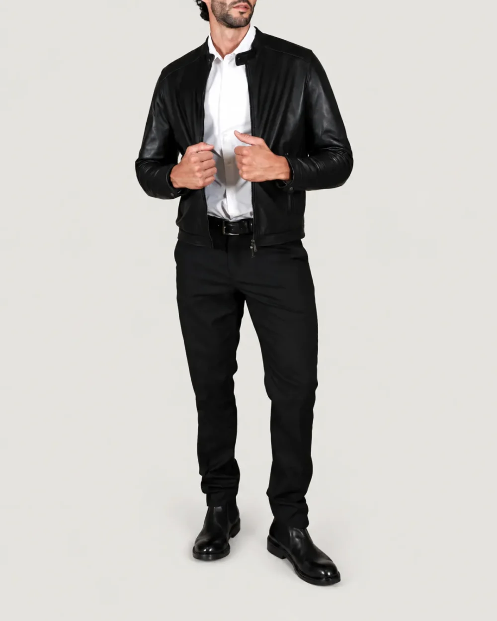 Lossiemouth Panelled Black Leather Café Racer Jacket