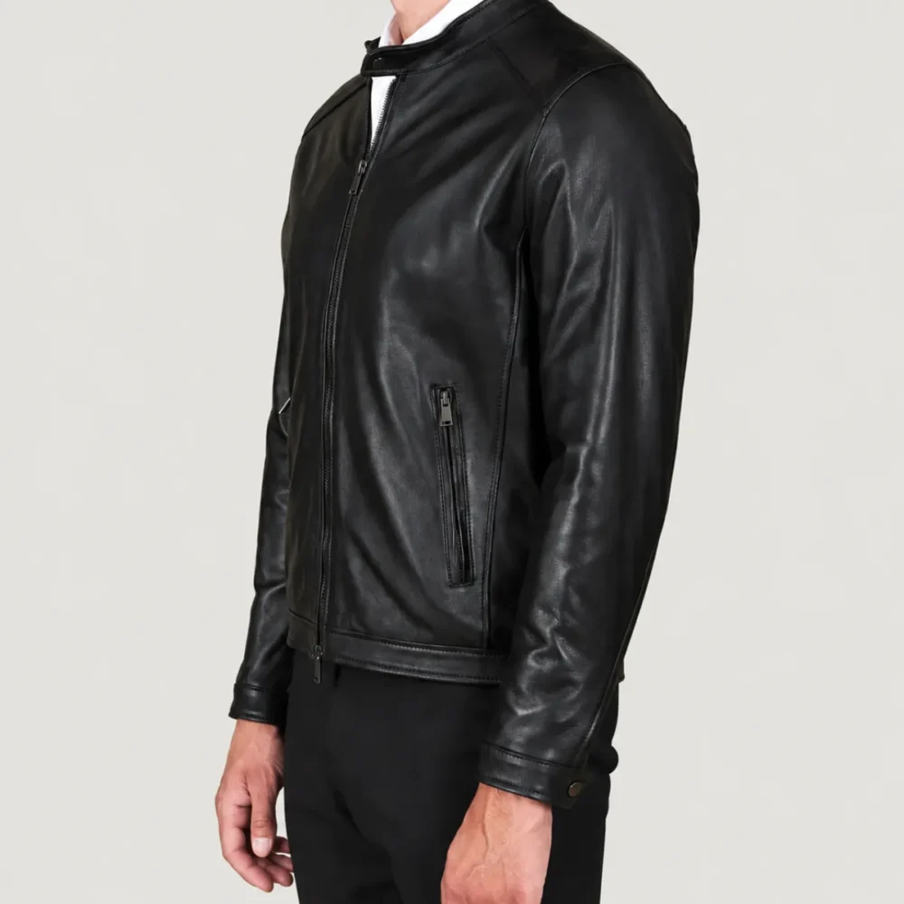 Lossiemouth Panelled Black Leather Café Racer Jacket
