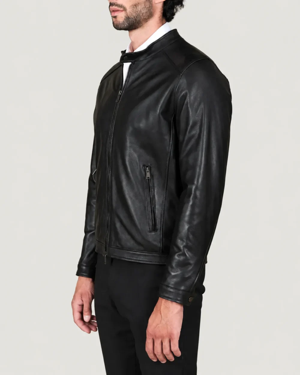 Lossiemouth Panelled Black Leather Café Racer Jacket