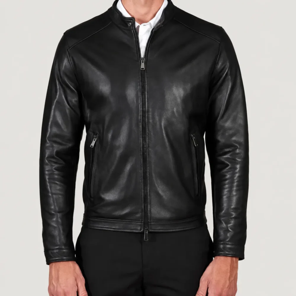 Lossiemouth Panelled Black Leather Café Racer Jacket