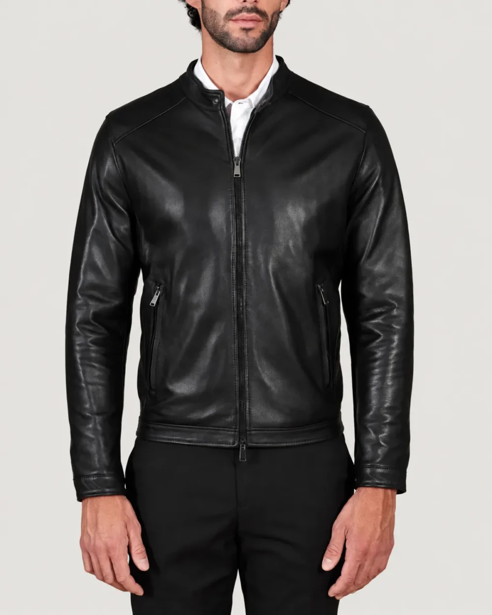 Lossiemouth Panelled Black Leather Café Racer Jacket