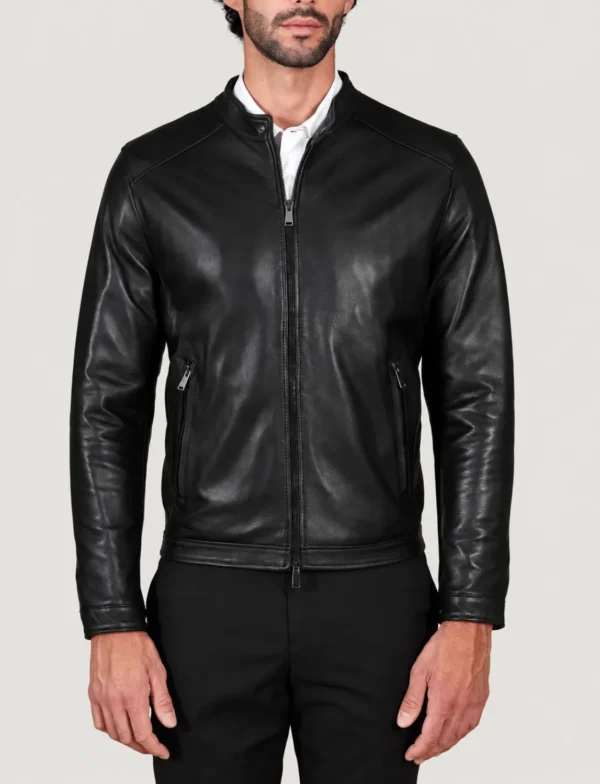 Lossiemouth Panelled Black Leather Café Racer Jacket