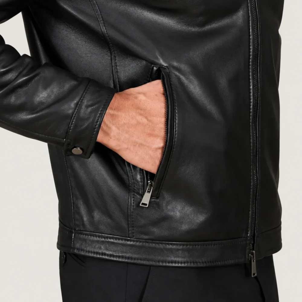 Lossiemouth Panelled Black Leather Café Racer Jacket
