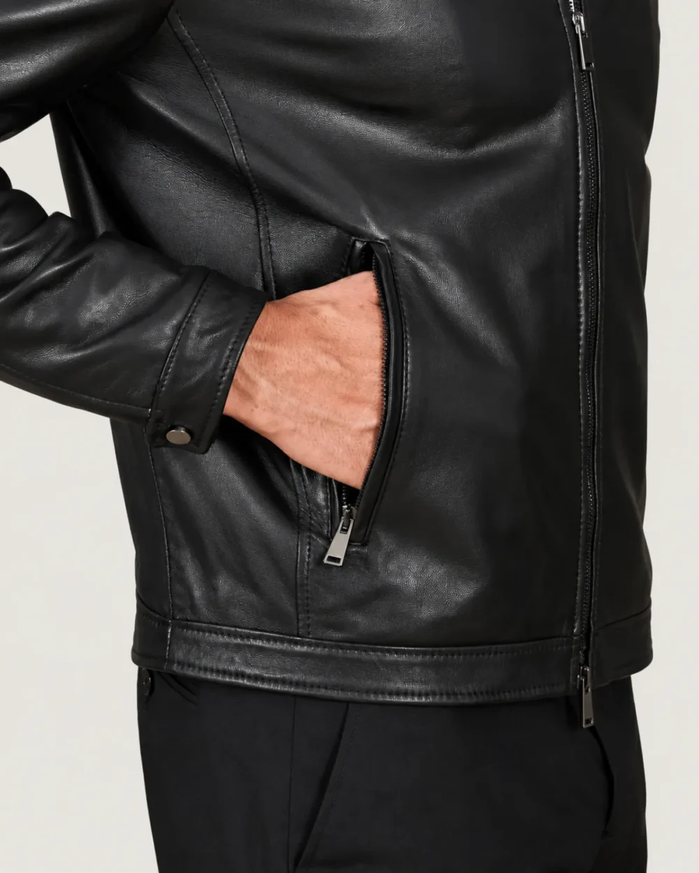 Lossiemouth Panelled Black Leather Café Racer Jacket