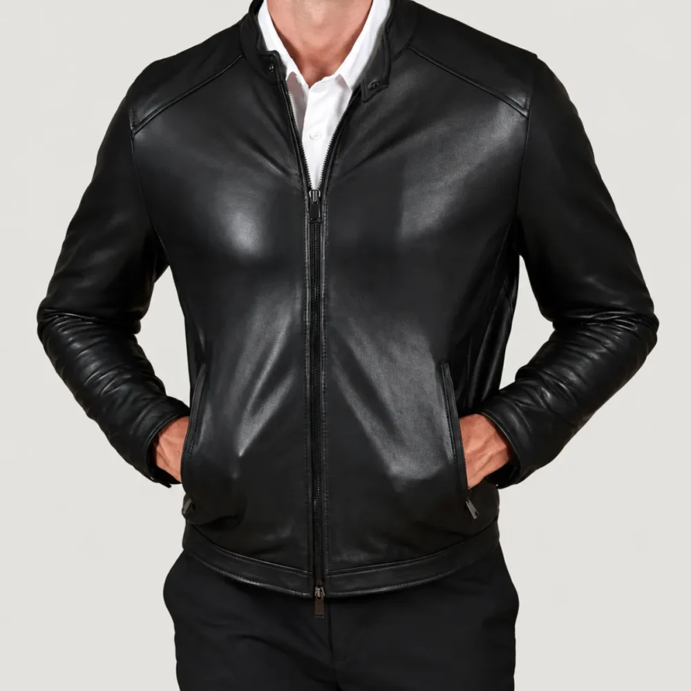 Lossiemouth Panelled Black Leather Café Racer Jacket