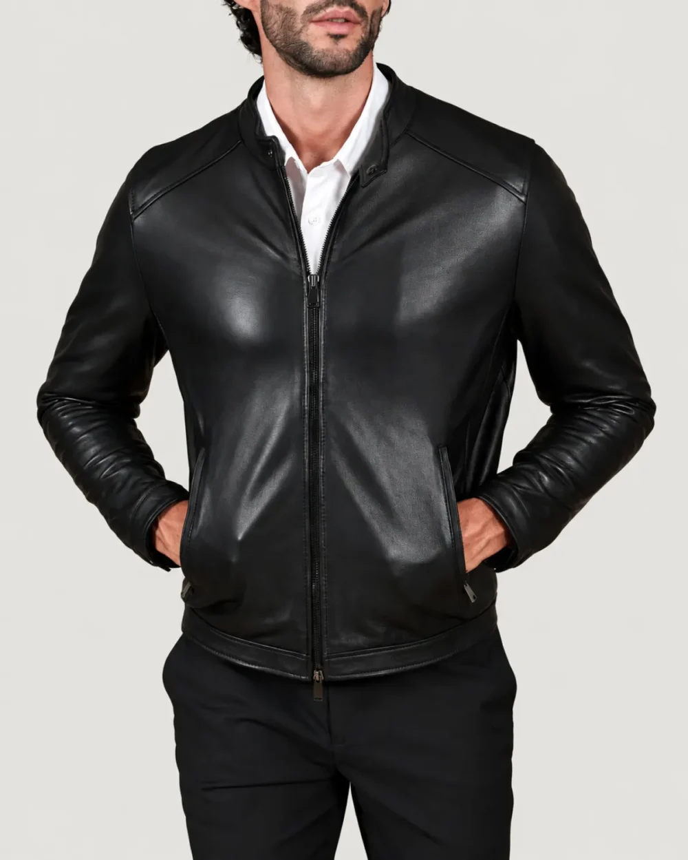 Lossiemouth Panelled Black Leather Café Racer Jacket