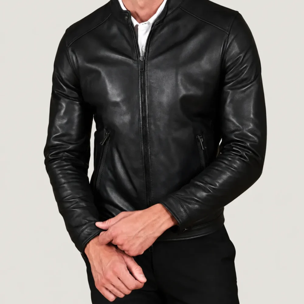 Lossiemouth Panelled Black Leather Café Racer Jacket