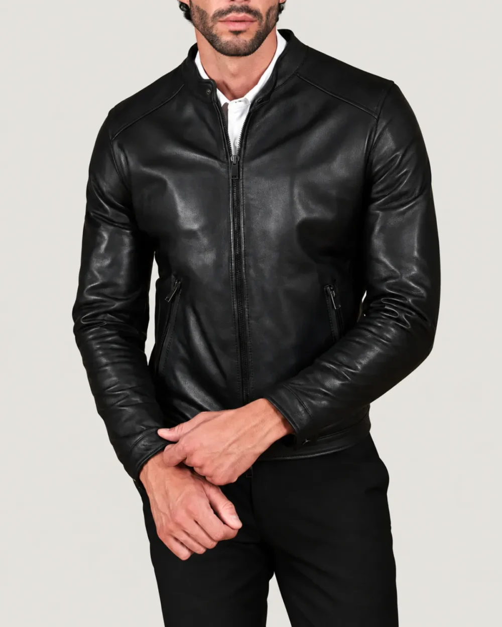 Lossiemouth Panelled Black Leather Café Racer Jacket
