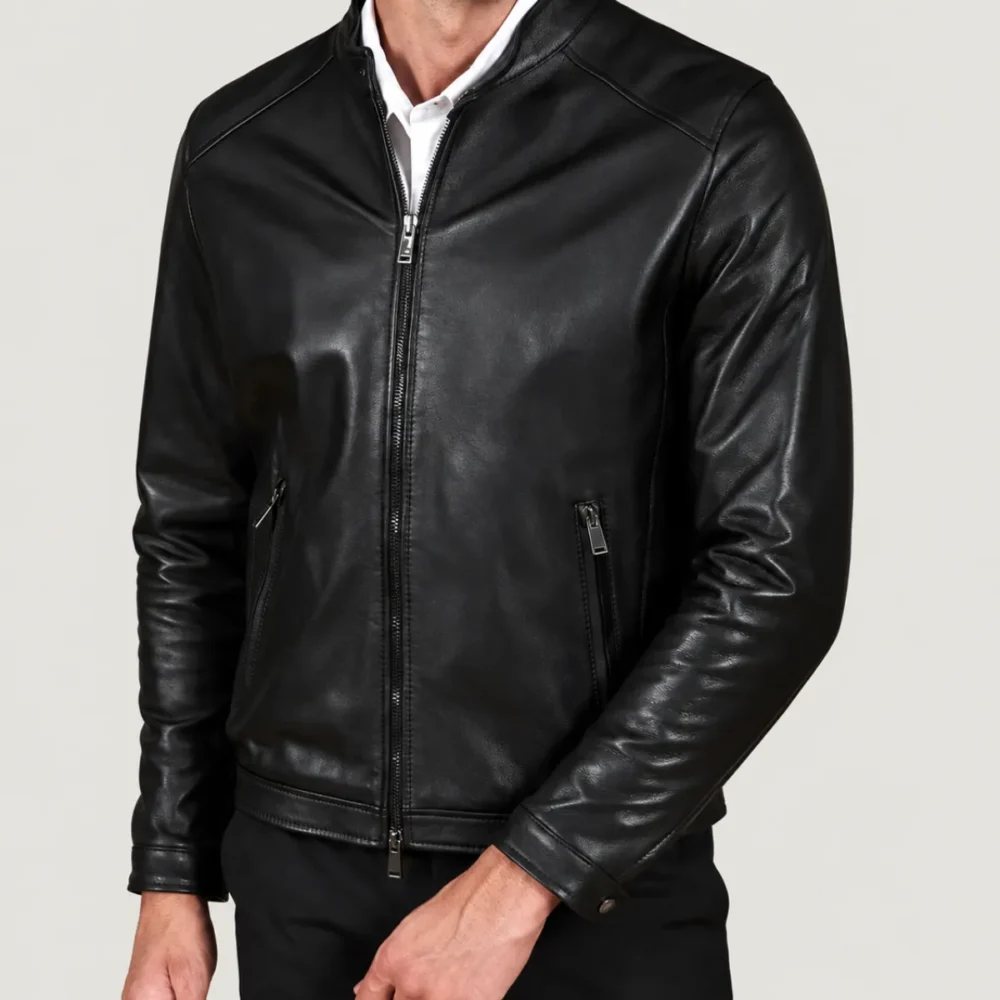 Lossiemouth Panelled Black Leather Café Racer Jacket