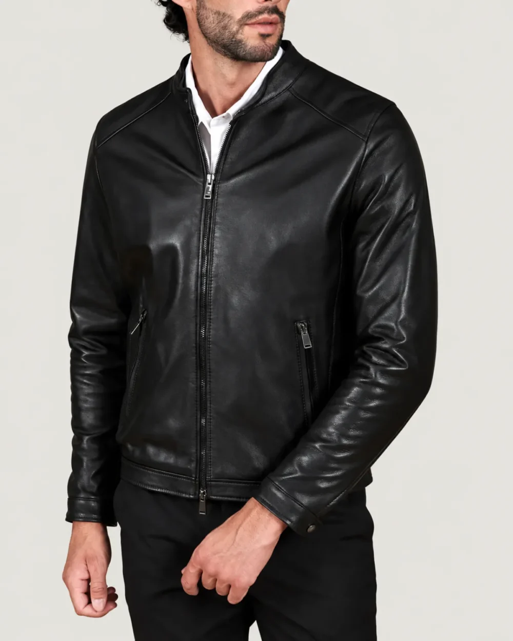 Lossiemouth Panelled Black Leather Café Racer Jacket