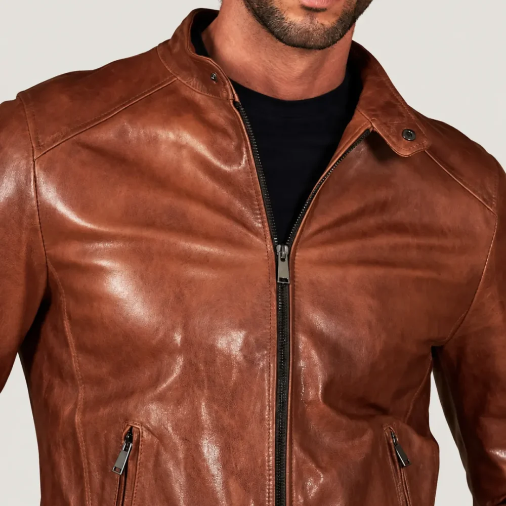 Lossiemouth Vintage Tan Brown Leather Café Racer Jacket