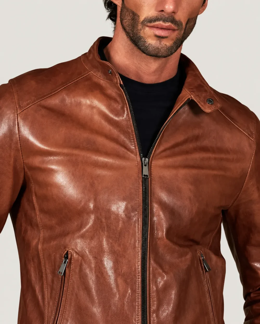 Lossiemouth Vintage Tan Brown Leather Café Racer Jacket