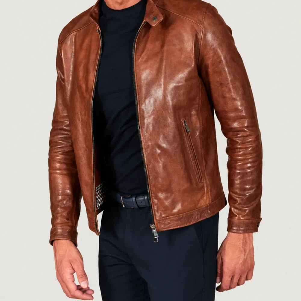 Lossiemouth Vintage Tan Brown Leather Café Racer Jacket