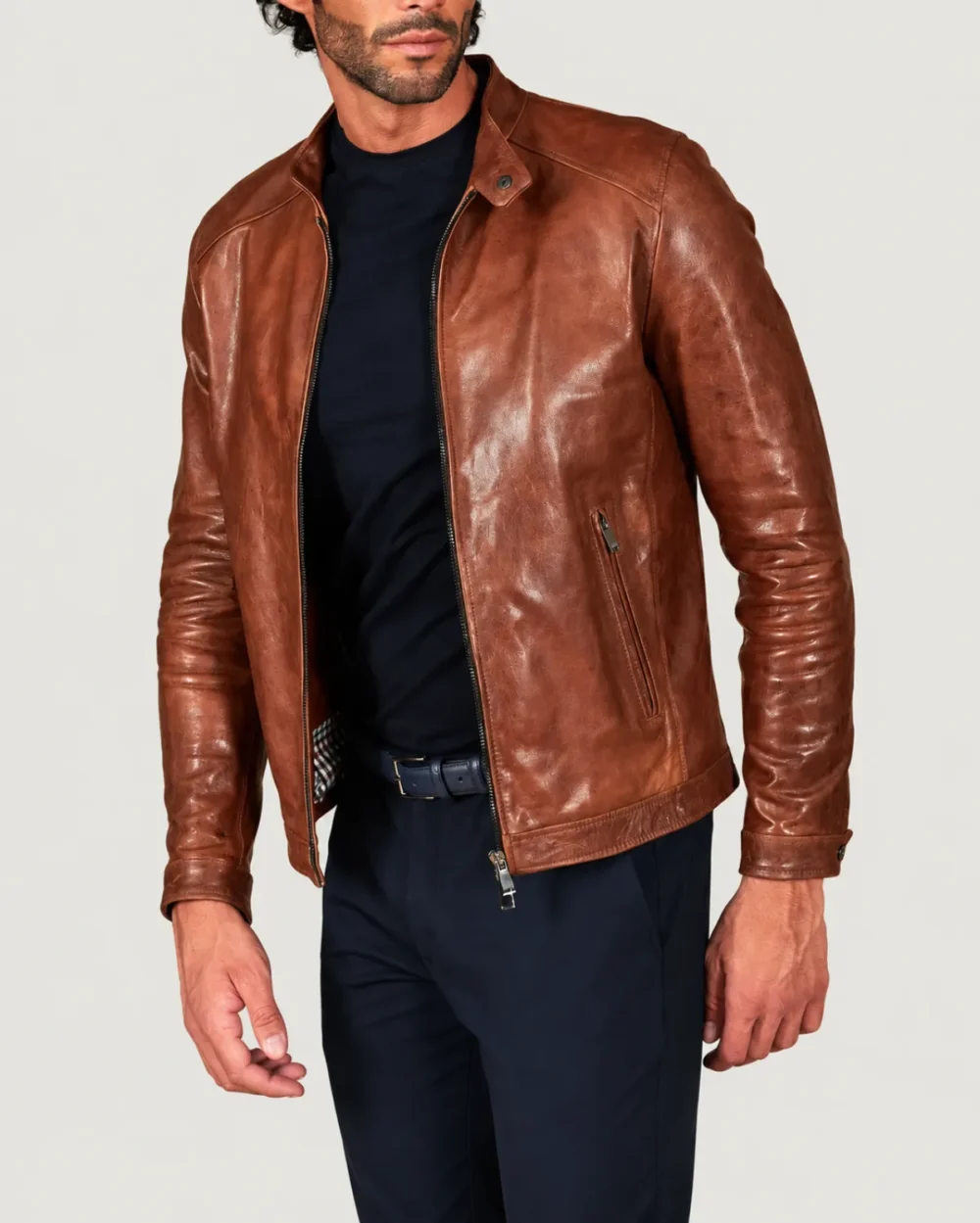 Lossiemouth Vintage Tan Brown Leather Café Racer Jacket