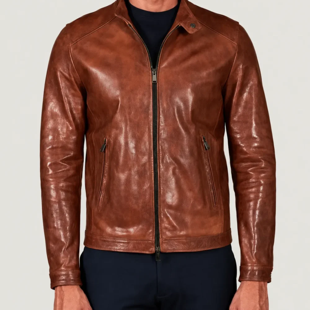 Lossiemouth Vintage Tan Brown Leather Café Racer Jacket