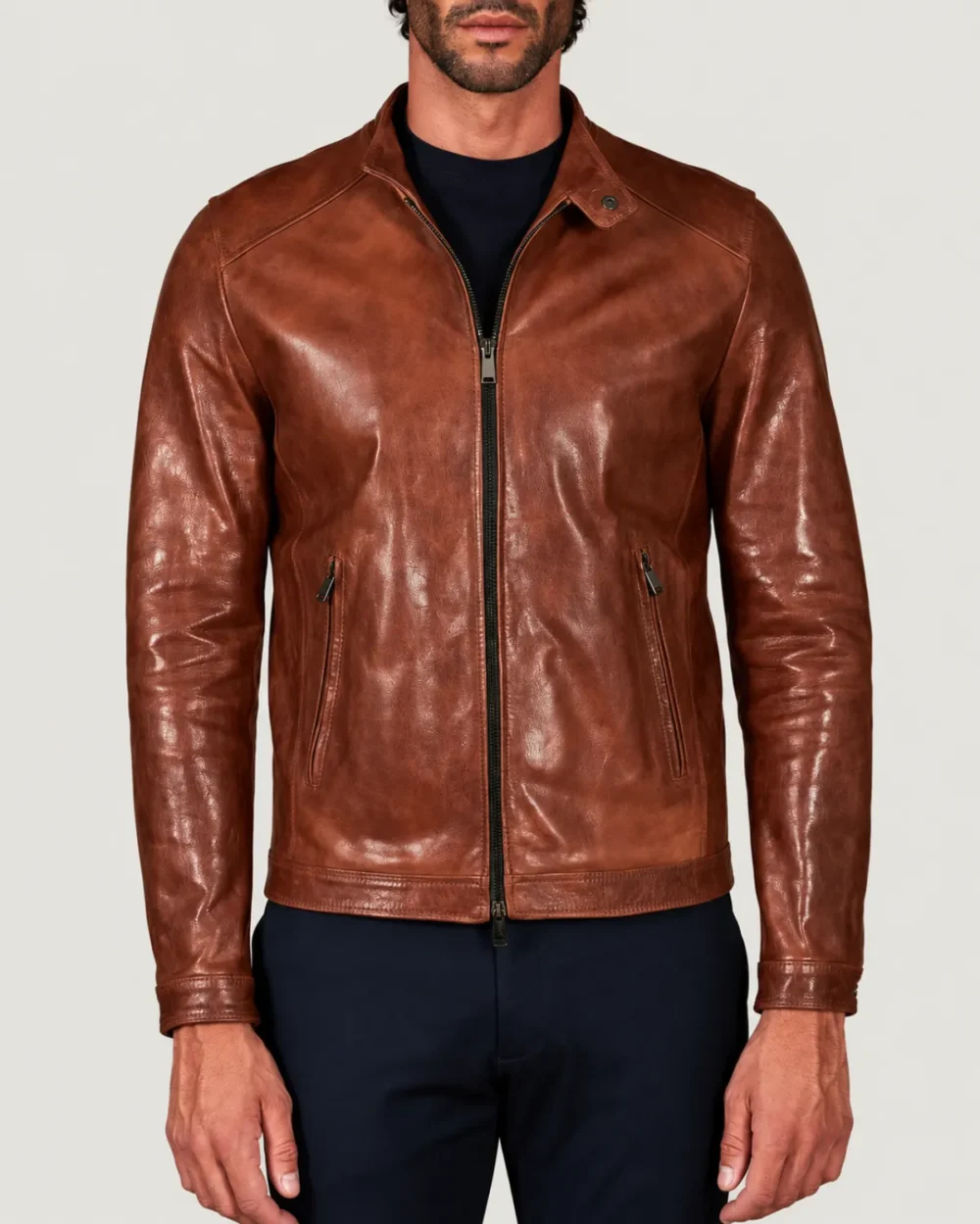 Lossiemouth Vintage Tan Brown Leather Café Racer Jacket