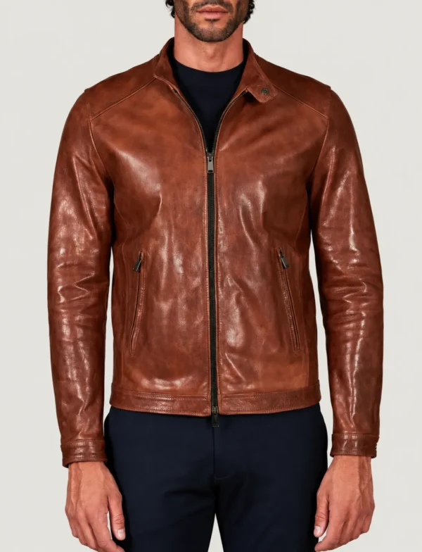 Lossiemouth Vintage Tan Brown Leather Café Racer Jacket