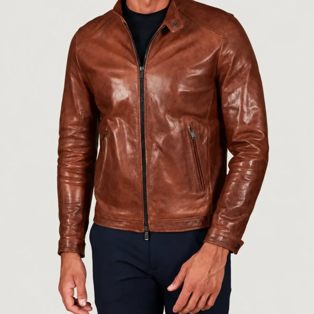 Lossiemouth Vintage Tan Brown Leather Café Racer Jacket