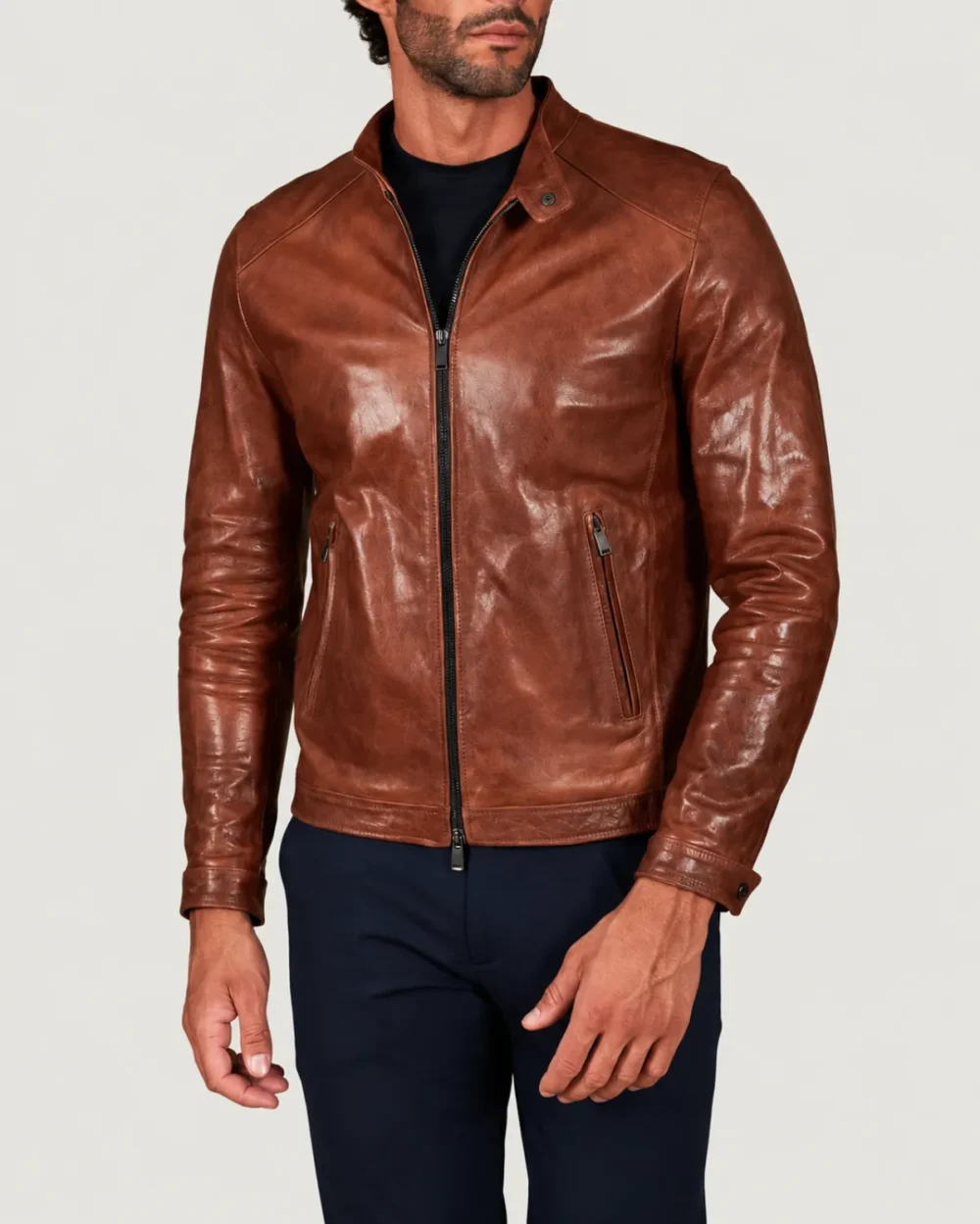 Lossiemouth Vintage Tan Brown Leather Café Racer Jacket