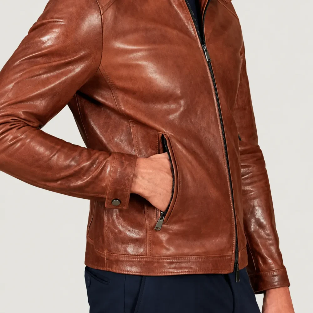 Lossiemouth Vintage Tan Brown Leather Café Racer Jacket
